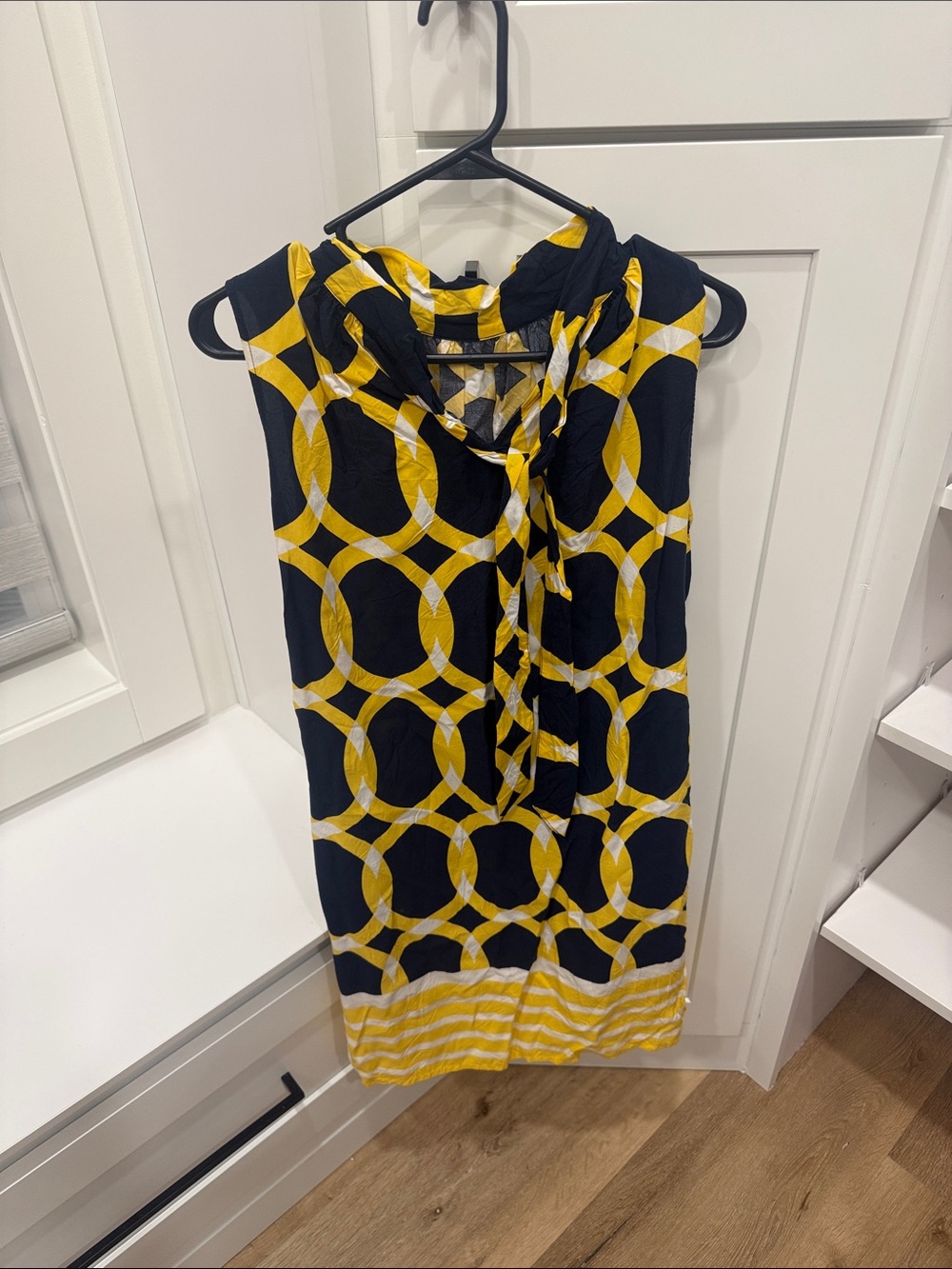 crown & ivy Navy and Yellow Geometric Tie-Detail Dress